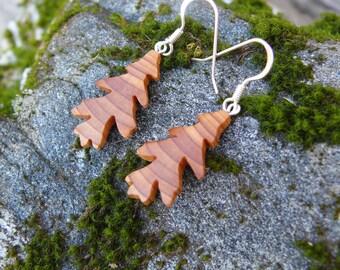 Wood Earrings, Small Oak Leaf earrings, Sterling Silver leaf earrings, Natural jewelry, Leaf Jewelry earrings, Earthy earrings, Nature lover