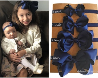 Navy baby headband, navy headpiece, navy hair bow, dark blue headband, baby girl headband, dark blue infant bow headband, navy blue bows