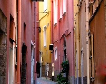 Print of an Italian Street View, Cityscape, Architecture, Italy, Ethnic, Pink buildings, Florence Italy, Street Art, 13x19