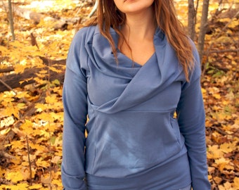 bamboo french terry cowl top / nursing breastfeeding shirt / made to order / by replicca / size S to XL / your choice of colour