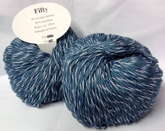 10 balls of wool 50% Merino Tweed/nightblue / made in FRANCE