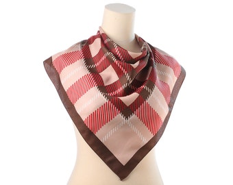 Checked Scarf 70s Vintage Neck Shawl Geometric Print Red Brown Beige Plaid Checks Minimalist Neckwear Muffler Checked Formal Necksacarf