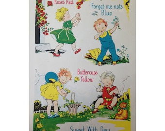 Vintage 1956 children's nursery rhyme ready to frame illustration 8x10 - retro, bedroom, decoration, print