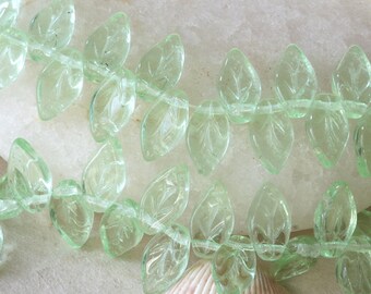 50 Czech Glass Leaf Beads - Jewelry Making Supply - 10x5mm Glass Leaves - Craft Supplies - Peridot