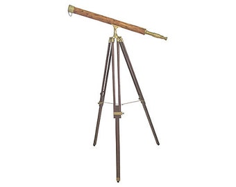 Brass & Inlaid Bamboo Tripod Telescope