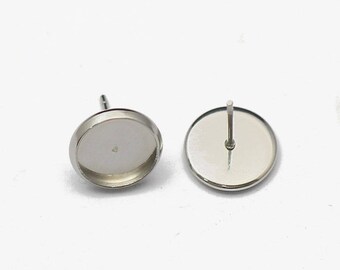 50pcs Stainless Steel Earring Post Cabochon Settings Studs Bezels Tacks from 6mm to 14mm