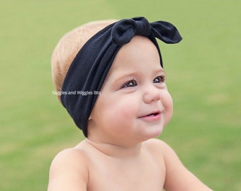 Top knot head wrap, black knot tie, navy blue headband, blue head wrap, infant headbands, baby head wrap, newborn head wrap, first birthday