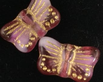Pink Givre Glass Butterflies, 12mm