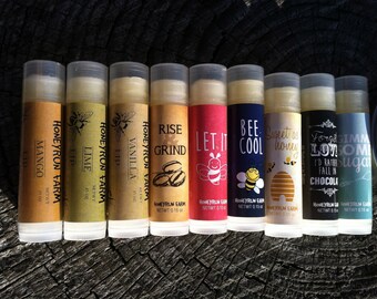 Beeswax Lip Balm- all natural, pick from 9 assorted flavors, no additional shipping charges
