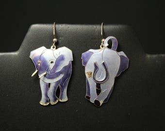 Unique Sterling Silver Enamel Elephant Earrings (AS IS), Sterling Silver Enamel Earrings, Antique Enamel Jewelry, Dangle Elephant Earrings
