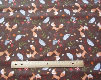 Brown Woodland Animal/Fox/Possum/Squirrel Cotton Fabric by the Yard