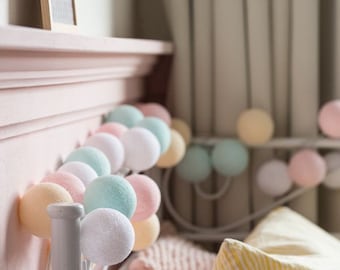 20 Lights CottonBallLights Pastel Handmade