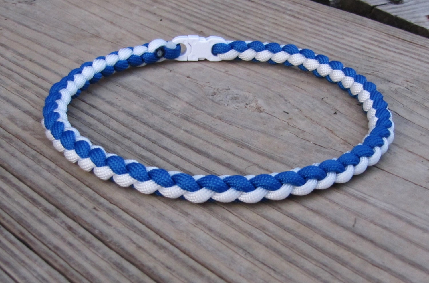 Sporty Paracord Necklace or Bracelet Hand Braided Blue White
