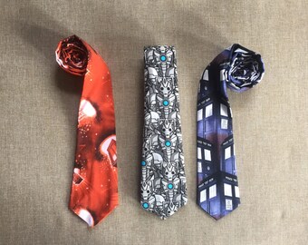 Dr Who Neck Tie, Men's Tie, Boy's Tie, Clip on Tie, Tie up Tie