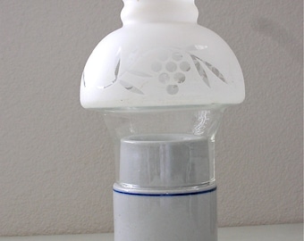 SALE Dansk Candle Holder Hurricane Lamp Made in JAPAN Niels Refsgaard Cafe Lantern cobalt blue banding dansk frosted glass chimney candle