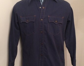 Vintage MENS 60s-70s Sears Kings Road blue (denim?) jacket, size L
