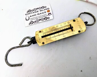 antique spring balance scales, 15lb 6kg SUFFOLK antique Brass scales, brass spring balance scales, fishing scales, pocket scales, scales #7