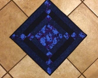Blue table topper, quilted table runner, blue table runner, quilted wall hanging, blue wall hanging, square table topper, navy blue runner