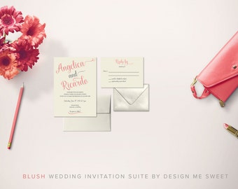 Blush Calligraphy Wedding Invitation Suite by Design Me Sweet