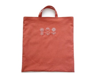 Hand Stitched Flowers Tote Bag (Rusted Orange)