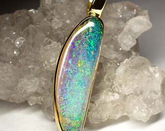 NEW!!! Boulder Opal Gold Pendant code 10500 by Gabilo | Natural Organic Australian Opal Gemstone 18K Gold Necklace Fine Jewelry
