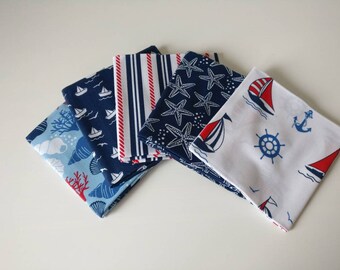 Nautical Fat quarter bundle. Five piece, ship, anchor, seaside, seashell, beach theme, cotton fabric, craft fabric, fat quarters,