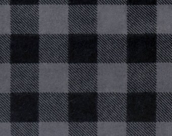 Gray and Black Buffalo Check FLANNEL Fabric by the yard and by the half yard