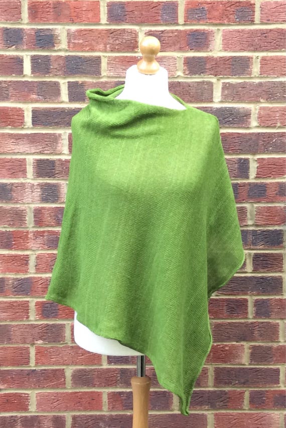 Green Knitted Drapped Neck Wool Poncho sweater for Woman, Asymmetrical Knit Wool Cape ,Knitted wool wrap. Gift for Irish Mom sister wife