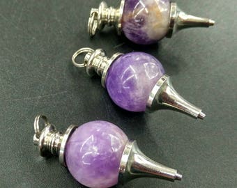 HOT NEW 10pcs/lot -Natural Purple Amethyst Dowsing Pendulum, Purple Stone Chakra Pendulum,18mm round ball healing chakra pendulum