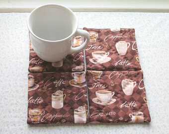 dark coffee hand quilted set of mug rugs coasters