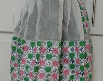 vintage pink and green dot half apron