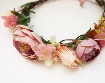 Free Domestic Shipping! Floral Crown Boho Flower Crown, Wedding Crown, Wedding Flower Crown, Wedding Headpiece, Floral Crown, Silk Flowers