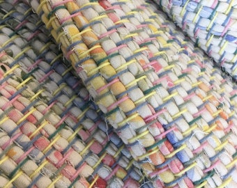 Hand Woven Rag Rug Pale Yellow Cotton 26" x 48"