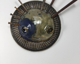 Miss Sage ceramic mask and found object sculpture, mask, wall art