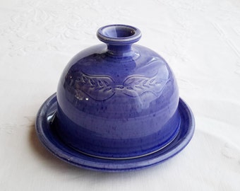 Butter dish with lid, blue pottery butter dish, covered ceramic butter keeper, gift for cook