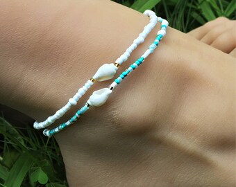 Anklet, Turquoise Anklet, Ankle Bracelet, Foot Bracelet, Shell Anklet, Beaded Anklet, Beach Anklet, Beach Anklet, Shell Jewelry, Boho Anklet