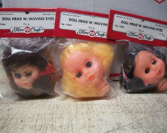 Packaged FibreCraft Doll Head with Peek-A-Boo Eyes