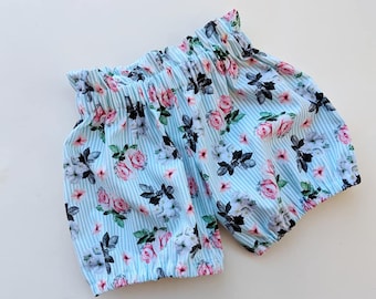Floral Blue Short, Blue Birthday Shorts, Couture Floral Shorts, Baby Girl Floral Shorts, Floral Party Shorts, Bubble Shorts, Bubble Floral