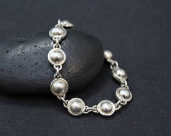 Sterling Silver Mexican Taxco Link Bracelet, Taxco Jewelry, Vintage Taxco Link, Mexico Sterling Silver Jewelry, Heavy Sterling Link Bracelet