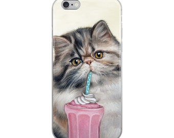 Cat cell phone case, kitten phone case, cat with milkshake phone case, kitten iphone case, persian cat mobile case, cat samsung case