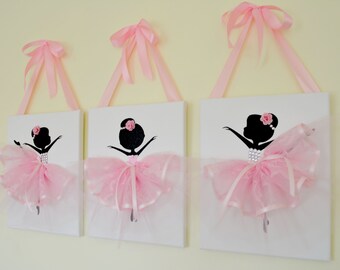 Ballerina nursery wall art in pink and white. Girls room decor.