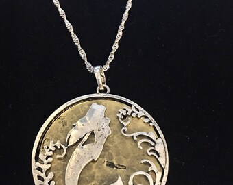 Sterling Silver Mermaid Necklace With Bronze Underlay