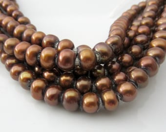 Brown Pearls, Large Hole Pearls, Big Hole Pearls, Round Pearls, Potato Pearls, Large Pearls, Real Pearl 2mm Hole Pearl, 6mm-7mm 10 Pcs
