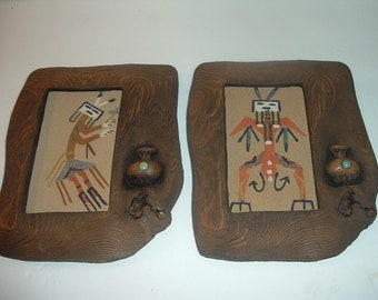 2 Navajo Sandpaintings in Faux Wood Frames
