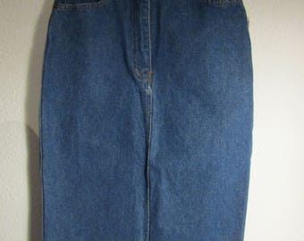 long denim high waisted skirt