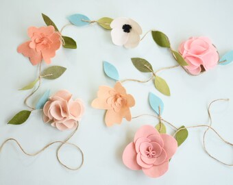 Felt Flower Garland - Nursery Floral Decor - Pink Flowers and anemone garland