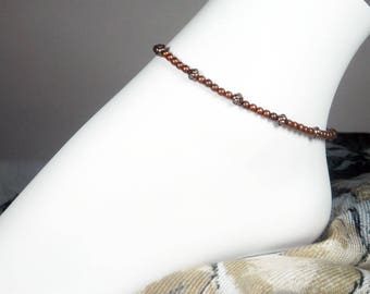 Antique Copper Anklet, Copper Bracelet, Beaded Anklet, Copper Ankle Bracelet, Girls Size, Plus Size, 7", 8", 9", 10", 11", 12", 13"
