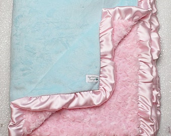 Minky Blanket Pink and Brown Baby pink blanket Lattice