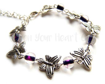 Purple Butterfly Bracelet | Butterfly Jewelry, Fibromyalgia Jewelry, Insect Jewelry, Ultraviolet Jewelry, Mothers Day Gift, Gifts For Mom