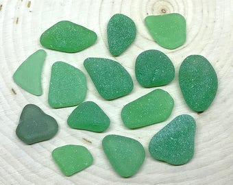 Medium Green Beach Glass Pieces, Jewelry Quality Beach Glass Lot, Genuine Surf Tumbled Beach Glass, Green Sea Glass Pieces, (GP-61)